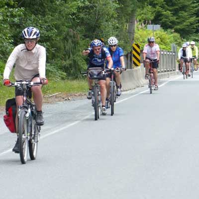 Cyclists on the road on Vancouver Island