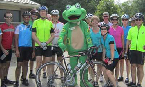 Cyclists with Frog along Ontario's Waterfront Trail