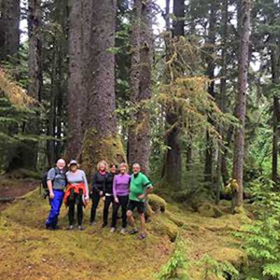 Haida Gwaii cycling group on a hike