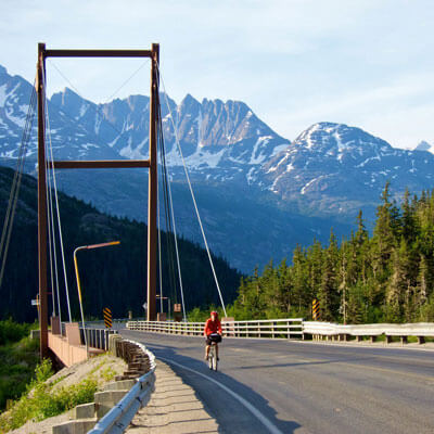 Cyclists crossing Bridge