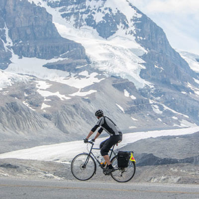 Cyclist at Icefields Parkway